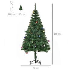 HOMCOM božično drevo 150 cm s 420 ognjevarnimi vejami iz PVC, božično drevo z okraski in debelimi vejami, zeleno