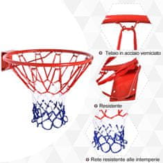 HOMCOM železen stenski košarkarski obroč z najlonsko mrežo za zunanjo in notranjo
uporabo, φ46cm