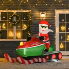 HOMCOM HOMCOM Napihljivi očka Božiček na motorni sani 160 cm z vgrajenimi lučkami LED, zunanja božična dekoracija, zelena in rdeča barva