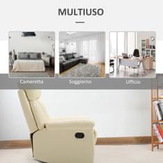 HOMCOM Ergonomski oblazinjeni naslanjač z vznožnikom iz usnja 80 x 97 x 107cm krem barve