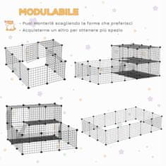 PAWHUT PawHut Modularna ograda za kunce, morske prašičke in glodavce, zaboj za hišne ljubljenčke s kovinskimi pritrdilnimi dodatki, 175x105x70cm, črna