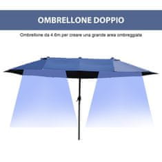 OUTSUNNY Outsunny Vrtni dežnik 460x270x240cm Dvojni dežnik z odpiranjem z ročico, iz jekla in poliestra, modre barve