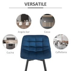 HOMCOM HOMCOM Komplet 2 barskih stolčkov z naslonom in podnožjem, oblazinjeni visoki stoli za dnevno sobo ali kuhinjo v nordijskem slogu, kovina in modri žamet, 45x47x88cm