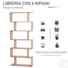 HOMCOM moderno oblikovana lesena knjižna omara s 6 policami, naraven les, 80 × 23 × 192cm
