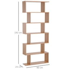 HOMCOM moderno oblikovana lesena knjižna omara s 6 policami, naraven les, 80 × 23 × 192cm