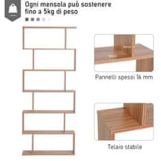 HOMCOM moderno oblikovana lesena knjižna omara s 6 policami, naraven les, 80 × 23 × 192cm