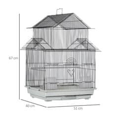 PAWHUT kletka za ptice iz kovine in
plastike z ročajem za prenašanje in
odstranljivim pladnjem,
51x40x67cm