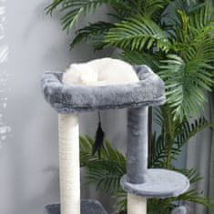 PAWHUT PawHut večnivojska praskalnica za mačke z boksom, gredico in dvema policama, bela in siva, 48x35x100cm