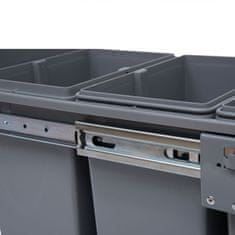 HOMCOM HOMCOM Odstranljiv koš za smeti s 3 posodami za recikliranje, skupna prostornina 40 l, 48x34,2x41,8 cm, siva