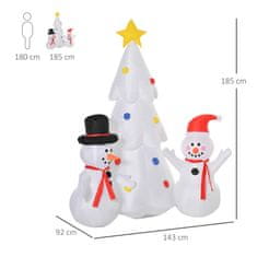 HOMCOM HOMCOM Napihljivo božično drevo 185 cm s snežaki, božična dekoracija z lučkami LED in napihovalnikom za vrt in dom Večbarvno