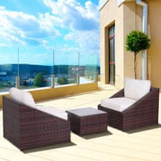 OUTSUNNY Outsunny komplet balkonskega pohištva iz ratana PE, vrtna miza s fotelji in blazinami, rjava