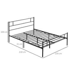 HOMCOM HOMCOM Jekleni okvir za zakonsko posteljo 165x211x100 cm, integrirane letve, industrijski stil vzglavja in vznožja, črn