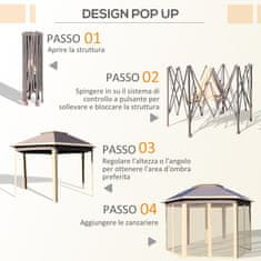 OUTSUNNY Zložljiv vrtni gazebo 4x3,4 m z mrežo proti komarjem in dvojno streho, nastavljivo višino in transportno torbo, bež