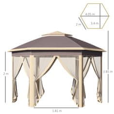 OUTSUNNY Zložljiv vrtni gazebo 4x3,4 m z mrežo proti komarjem in dvojno streho, nastavljivo višino in transportno torbo, bež