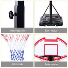 HOMCOM zunanji košarkarski obroč s stojalom in nastavljivo jekleno višino 73 × 49 ×
194-249 cm