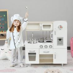HOMCOM Otroška lesena igrača kuhinja s
pomivalnim koritom in štedilnikom, lonci in jeklenimi pripomočki, 74x30x81cm, bela