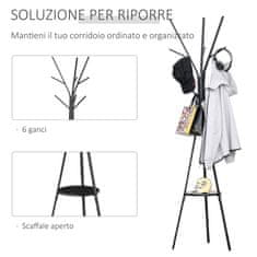 HOMCOM Talni obešalnik za plašče sodoben pokončen za vhod črn 45x45x180cm