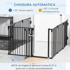 PAWHUT PawHut 8-delna zložljiva varnostna vrata, jeklena zaporna vrata za pse, sistem samodejnega zaklepanja in zapiranja, črna