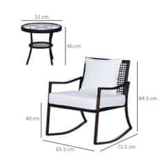 OUTSUNNY Outsunny Komplet 2 vrtnih gugalnih stolov s stransko mizico in blazinami iz ratana na prostem, rjave barve