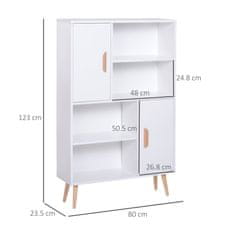 HOMCOM Večnamenska knjižna omara z 2 vrati za dnevno sobo iz ivernih plošč 80 x 23,5 x 123 cm bela
