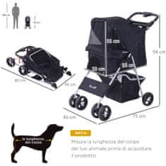 PAWHUT voziček za pse mačke hišne živali zložljiv 75D x 46p x 94acm črn