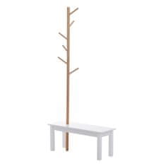HOMCOM klop za obešanje plaščev za vhod v spalnico, bambus, beli les, 80x30x180cm