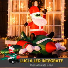 HOMCOM HOMCOM napihljiv oče božič na letalu 160 cm z vgrajenimi lučkami LED, zunanja božična dekoracija