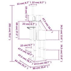 shumee Mačje drevo s praskalniki iz sisala krem 201 cm