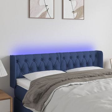 Vidaxl vidaXL Vzglavje postelje z LED modro 147x16x78/88 cm blago
