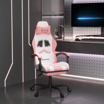 Vidaxl vidaXL Vrtljiv igralni stol z naslonom za noge, bel in roza, umetno usnje