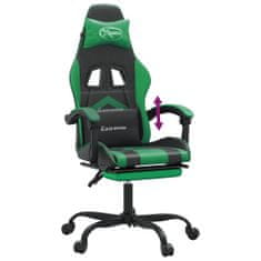 Greatstore Gaming stol z oporo za noge črno in zeleno umetno usnje
