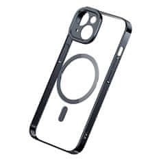 BASEUS Zaščitni set prozornega magnetnega ohišja Glitter in kaljenega stekla za iPhone 14 Plus (črno)