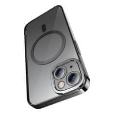 BASEUS Zaščitni set Glitter prozoren magnetni ovitek in kaljeno steklo za iPhone 14 (črn)