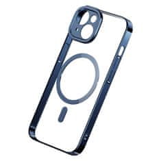 BASEUS Zaščitni set prozornega magnetnega ohišja in kaljenega stekla Glitter za iPhone 14 Plus (modra)