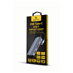 CABLEXPERT Adapter USB-C 8-v-1 2xUSB, HDMI, VGA, PD, audio, čitalec kartic