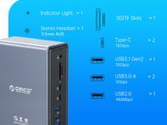 Orico TB3-S4 priključna postaja USB-C Thunderbolt 3, 15v1 (TB3-S4-EU-GY-BP)