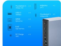 Orico TB3-S4 priključna postaja USB-C Thunderbolt 3, 15v1 (TB3-S4-EU-GY-BP)