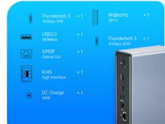 Orico TB3-S4 priključna postaja USB-C Thunderbolt 3, 15v1 (TB3-S4-EU-GY-BP)