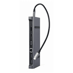 CABLEXPERT Adapter USB-C 9-v-1 3xUSB, HDMI, DP, VGA, PD, LAN, audio