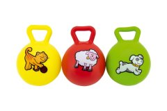 Teddies Žogica z ročajem Moje prve živali, 10 cm, guma, 3 barve MPZ