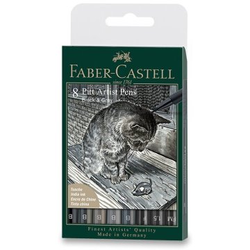 Faber-Castell Pitt Artist Pen Black&Grey - komplet 8 različnih konic, črna in siva