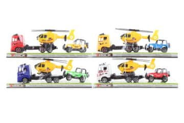 Tovornjak s helikopterjem in terenskim avtomobilom