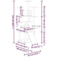 Greatstore Mačje drevo s praskalniki iz sisala svetlo sivo 154 cm