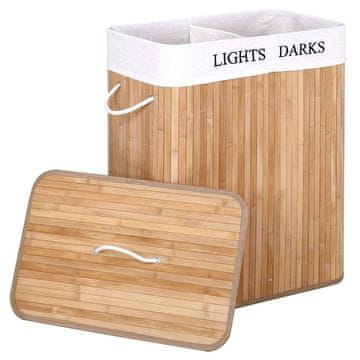 Severno Koš za perilo iz bambusa, dvokomorni, 100l