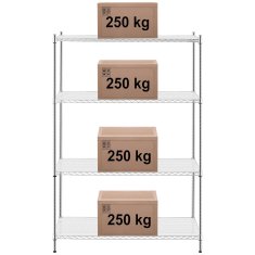Royal Catering Delavniški regal iz žice 4 police + 4 podloge za 1 t 1000 kg 120x60x180 cm