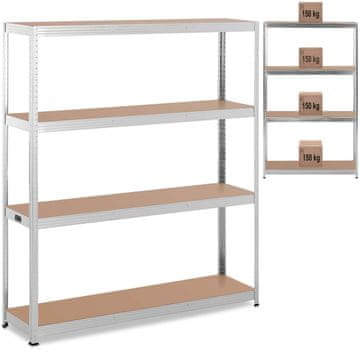 shumee Kovinski skladiščni regal 4 police 600 kg 160 x 40 x 180 cm siv