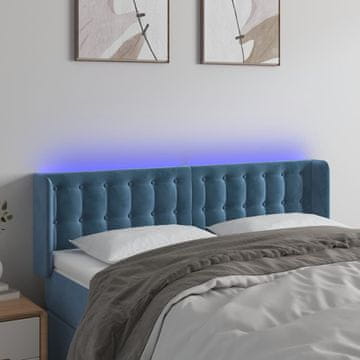 Vidaxl vidaXL Vzglavje postelje z LED diodo temno modro 147x16x78/88 cm žamet
