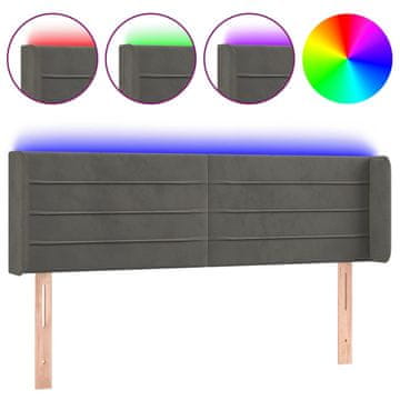 Vidaxl LED posteljno vzglavje temno sivo 147x16x78/88 cm žamet