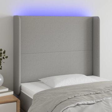 Vidaxl vidaXL Vzglavje postelje z LED svetlo sivo 83x16x118/128 cm blago