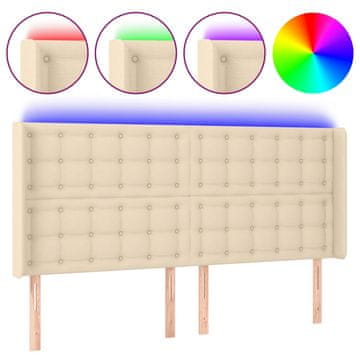 Vidaxl LED posteljno vzglavje krem 203x16x118/128 cm blago
